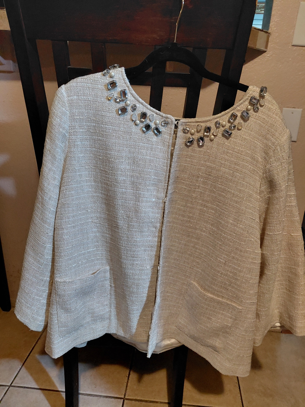 Joan Rivers Cream Bouclé Jacket with Jewel Trim